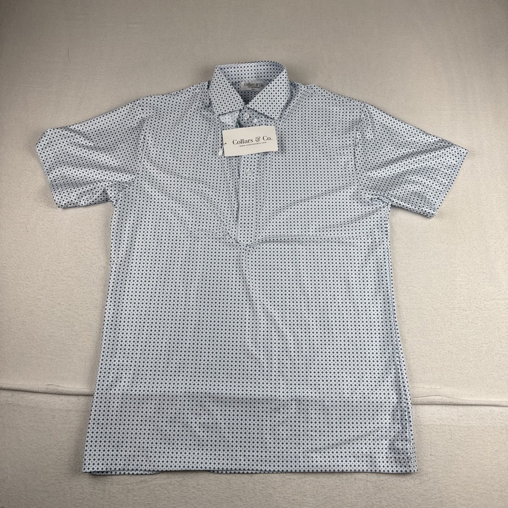 New! Collars & Co Mens Featherweight Geo White Print Small Golf Performance - Picture 2 of 8